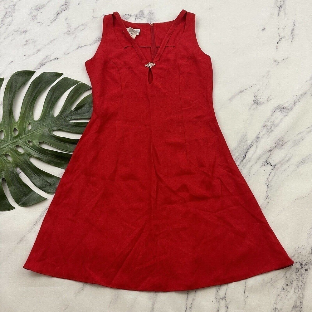 Jessica McClintock Gunne Sax Vintage Mini Dress Size 9/10 Red 90s Rhinestone